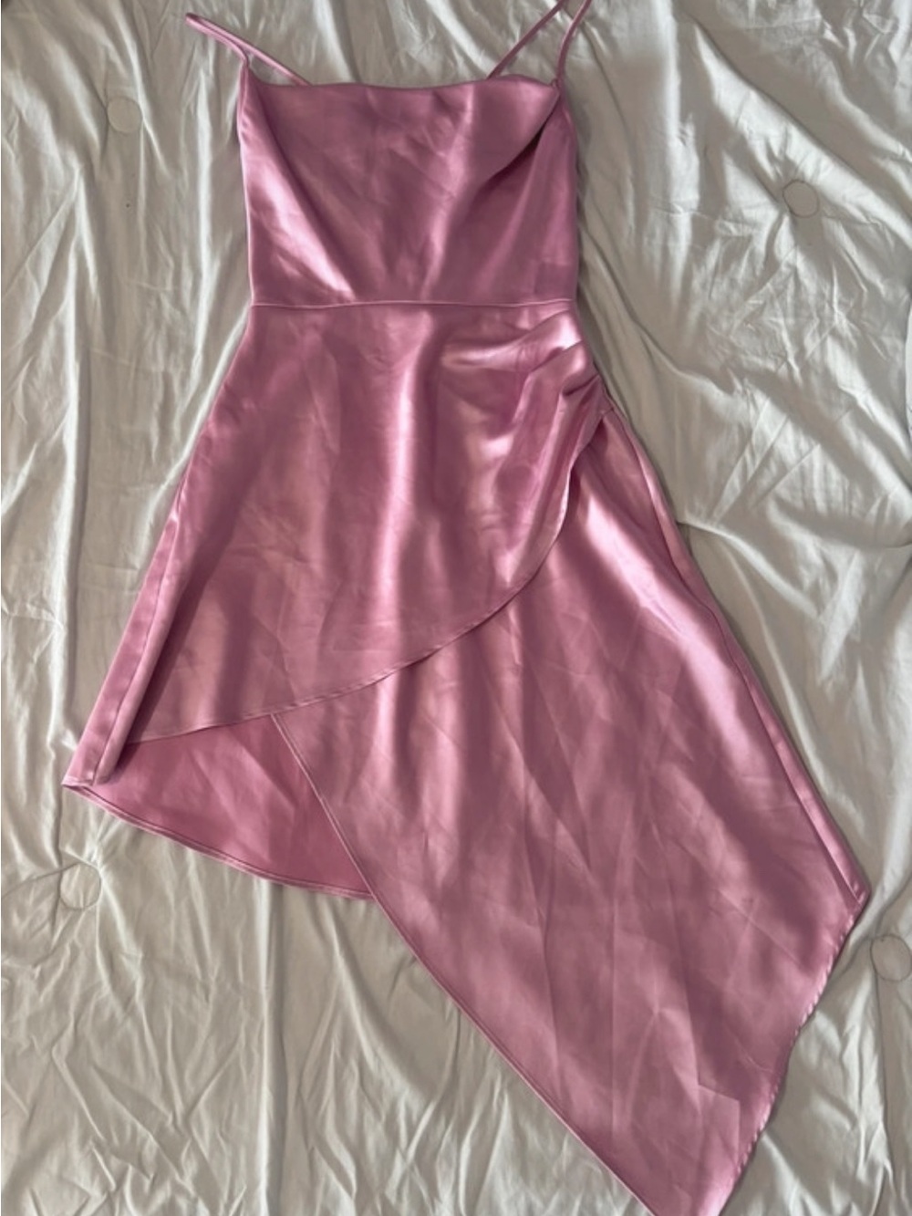 Satin Pink Asymmetric Slip Dress